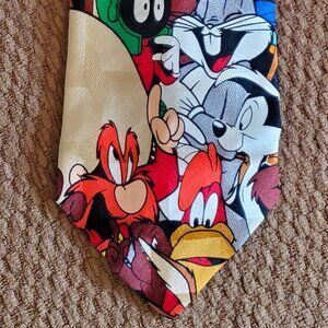 Vintage-1996 LOONEY TUNES MANIA Men's Silk Tie (Multi Color, Cartoon Characters)
